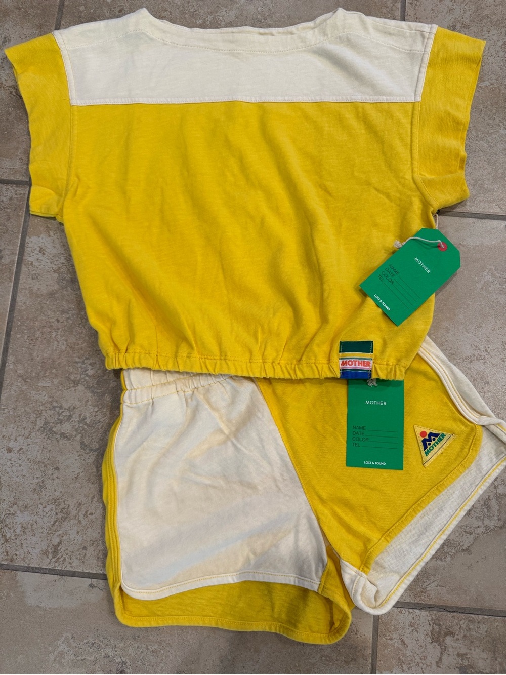 New MOTHER Lost & Found Primrose Yellow Tee & Shorts Set
